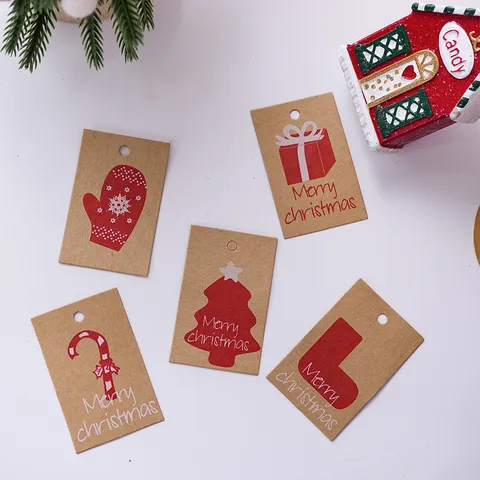 Etichette Regalo di Natale in Cartoncino Kraft Rustico Stampa a Colori Confezione Scatola Regalo Natalizia Decorazione Senza Corda