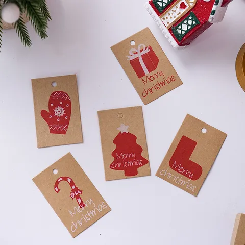 Etichette Regalo di Natale in Cartoncino Kraft Rustico Stampa a Colori Confezione Scatola Regalo Natalizia Decorazione Senza Corda