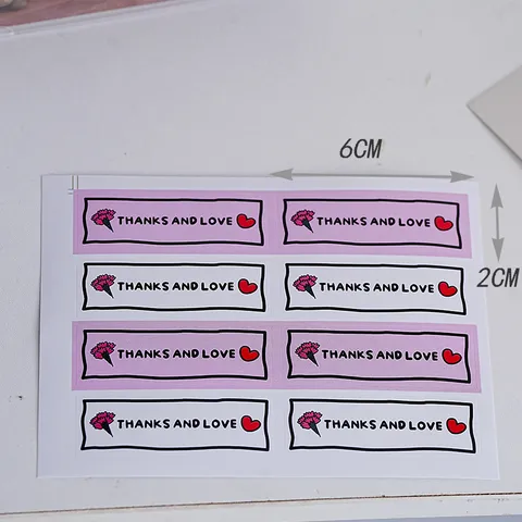 Mother Day Carnation Heart Adhesive Sealing Sticker Rectangle Color Printed Label Thanksgiving Gift Box Packing Paper Decoration Seal