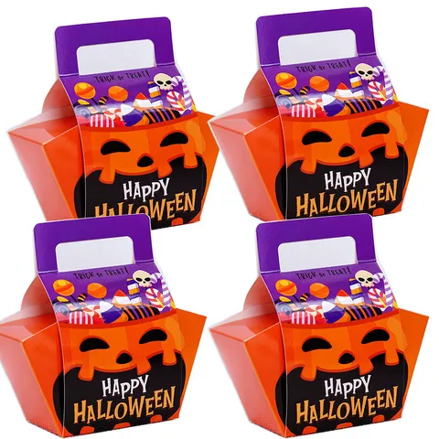 Halloween Pumpkin Face Portable Candy Paper Box Cute Gift Packaging Boxes For Halloween Party Treats Favors Decor