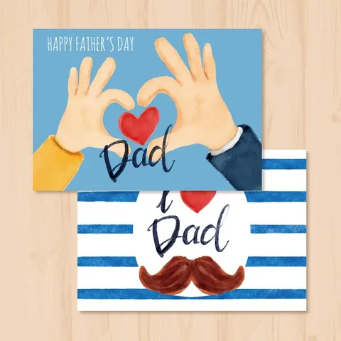 Vatertag Grußkarten Aquarell Schnurrbart Herz Design Lange Nachrichtenkarten Für Geschenk Blumen Papa Geburtstag Papierkarten
