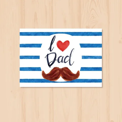 Vatertag Grußkarten Aquarell Schnurrbart Herz Design Lange Nachrichtenkarten Für Geschenk Blumen Papa Geburtstag Papierkarten
