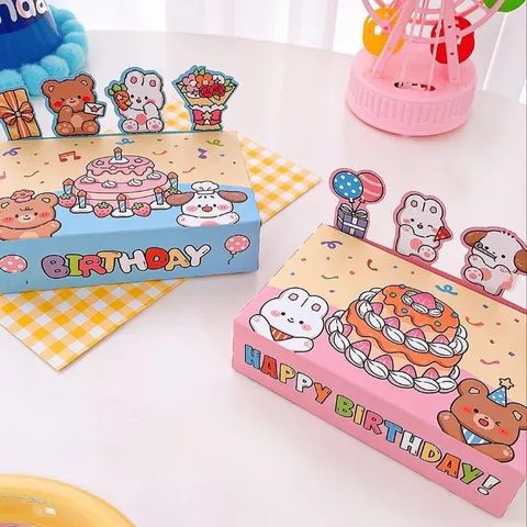 Linda Caja de Dulces de Papel de Dibujos Animados Con Inserto 3D Pastel Patrón de Animales para Niños Cumpleaños Día del Niño Celebración Caja de Regalo