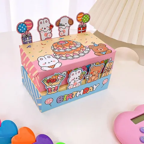 Linda Caja de Dulces de Papel de Dibujos Animados Con Inserto 3D Pastel Patrón de Animales para Niños Cumpleaños Día del Niño Celebración Caja de Regalo