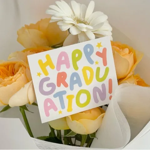 Fresh Morandi Multicolor Letter Happy Graduation Message Card Printed Paperboard Gift Bouquet Decoration Packaging Greeting Card