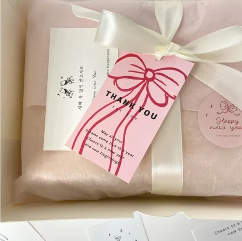 Pink Bowknot Thank You Hangtags Art Paper Single-Sided Printed Square Gift Packaging Label Tags For Bakery Shop Wedding Birthday Decor