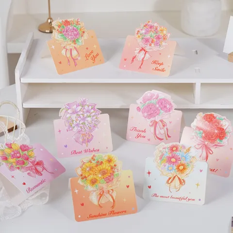 Tarjeta De Felicitación Pequeña Plegable Ramo De Flores Romántico Fresco Tarjeta De Papel Escrita A Mano Para Día De La Mujer San Valentín Fiesta Decoración Regalo