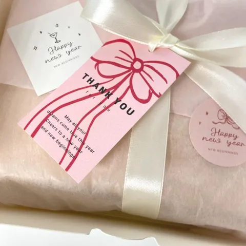 Pink Bowknot Thank You Hangtags Art Paper Single-Sided Printed Square Gift Packaging Label Tags For Bakery Shop Wedding Birthday Decor