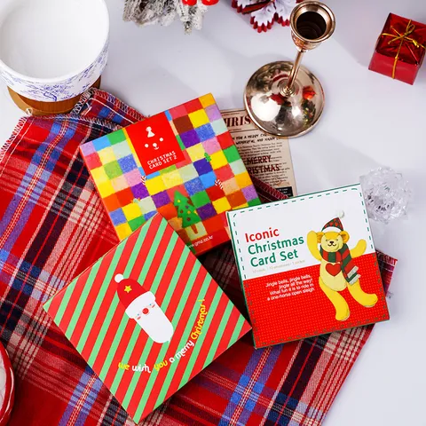 3D Pop Up Christmas Greeting Card Set Boxed Holiday Cards With Envelopes Stickers For Santa Claus Bear Tree Party Decoration Gifts