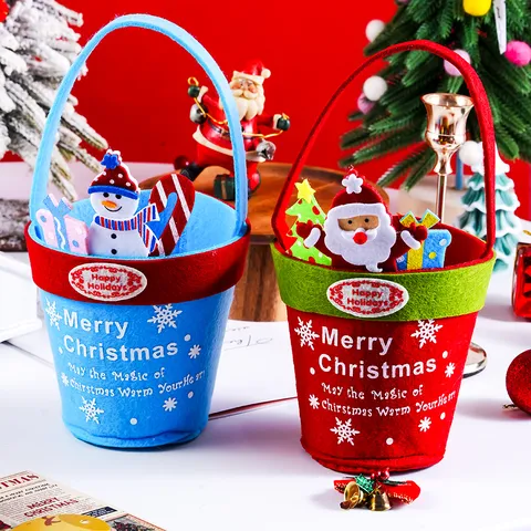 Cartoon Weihnachten Filz Tragetasche Mit Weihnachtsmann Schneemann Muster Für Feiertag Bäckerei Geschenkverpackung Süße Ornamente Hängende Dekoration Tasche