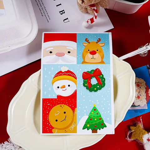 Christmas Square Adhesive Stickers Santa Claus Snowman Elk Design Paper Seal Label For Holiday Baking Gift Bag Wrapping Decoration
