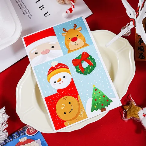 Christmas Square Adhesive Stickers Santa Claus Snowman Elk Design Paper Seal Label For Holiday Baking Gift Bag Wrapping Decoration