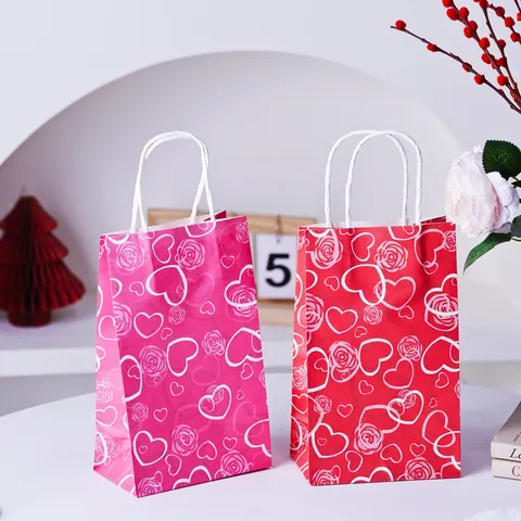Fresco Sacchetto Regalo in Carta Romantico Cuore Rosa Stampa Festival Borsa a Mano per San Valentino Matrimonio Festa Confezione Souvenir