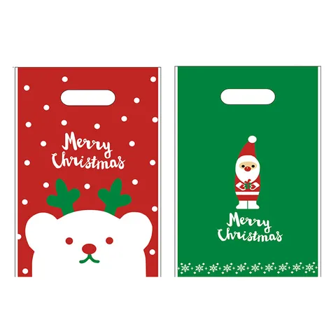 50 Stuks Kerst Rendier Kerstman Plastic Cadeauzakjes Met Gestanst Handvat Feestelijke Cadeauverpakking Zakken Opbergzakken