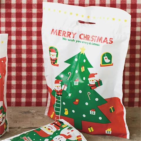 Sacs Cadeaux T-shirt en Plastique de Noël Grande Taille Rouge Motif Sapin de Noël Sacs d'Emballage de Fête pour Cadeaux