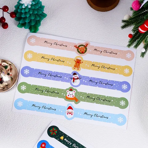 Weihnachten Versiegelungsaufkleber Lange Streifen Festliche Etiketten Für Keksdose Geschenkbox Verpackung Weihnachtsmann Schneemann Papier Dekorative Aufkleber