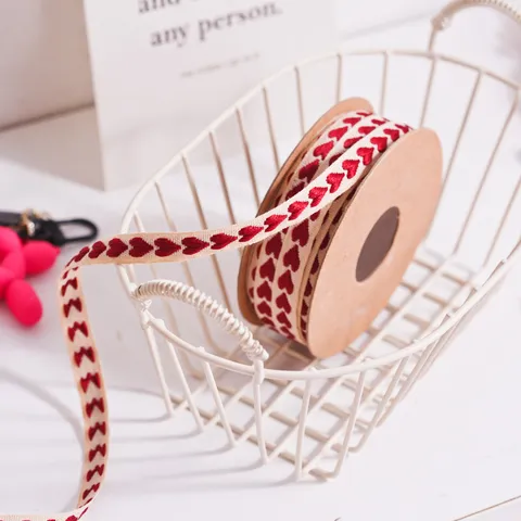 Polyester Red Heart Ribbon Valentine Day Gift Wrapping Fabric Tape Romantic Wedding Party Decoration Trim Craft Ribbon