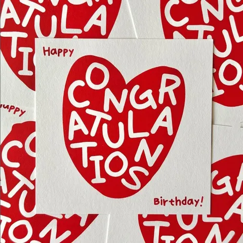 Modern Minimalist Square Birthday Gift Packing Greeting Cards Happy Congratulations Letter Print Red Heart Message Blessing Notes Paper Greeting Card