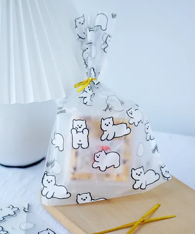 Cute Cartoon White Bear Frosted Plastic Stand Up Food Storage Bag Semi Transparent Biscuit Pastry Packaging Pouch Organizers