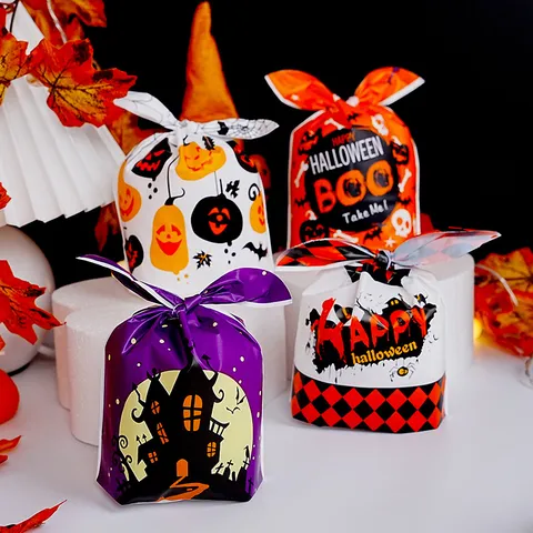 Sacs d'Emballage Cadeau en Plastique Oreille de Lapin Halloween Citrouille Fantôme Bonbons Biscuits Sachets Fête Boulangerie Emballage Accessoires