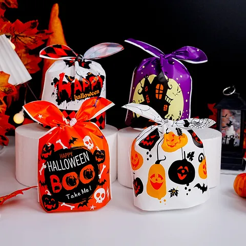 Sacs d'Emballage Cadeau en Plastique Oreille de Lapin Halloween Citrouille Fantôme Bonbons Biscuits Sachets Fête Boulangerie Emballage Accessoires