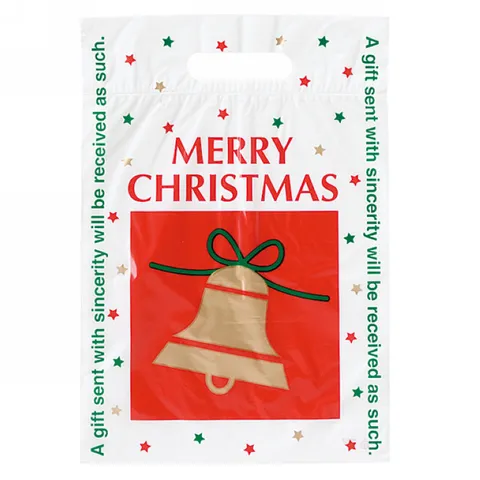 Christmas Bell Print Plastic Packaging Bag Holiday Treats Gift Wrap Handle Pouch For Bakery Cake Dessert Candy Pack Event Supplies