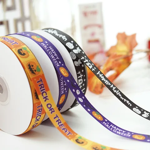 Halloween Stampato Poliestere Nastro Rotolo Zucca Fantasma Motivo Grosgrain Nastri di Raso per Confezioni Regalo Festa Decorazione Fai da Te Artigianato