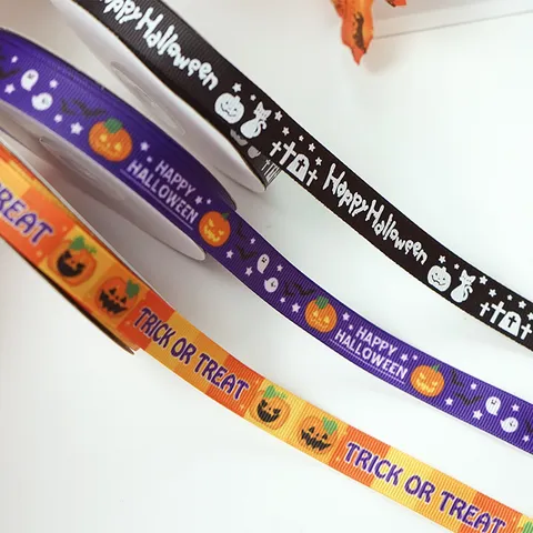 Halloween Stampato Poliestere Nastro Rotolo Zucca Fantasma Motivo Grosgrain Nastri di Raso per Confezioni Regalo Festa Decorazione Fai da Te Artigianato
