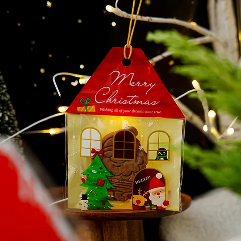 Christmas Cookie Bags Plastic House Shape Self Adhesive Candy Packaging Bags Santa Claus Print Gift Treats Pouches