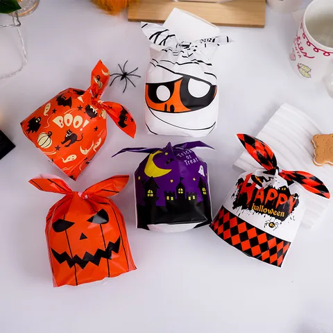 Sacchetti Regalo Halloween con Orecchie da Coniglio Zucca Fantasma Stampato PE Plastica Sacchetti per Caramelle Dolcetti Bomboniere Festa