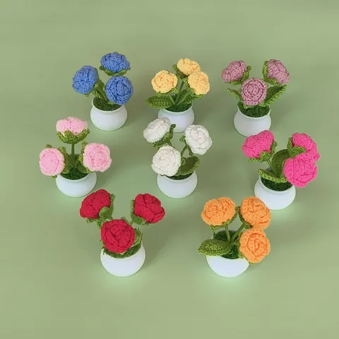 Handgemaakte Gehaakte Rozen Potplant Kunstmatige Gebreide Bloem Bureaunament Huisdecoratie Valentijnsdag Cadeau