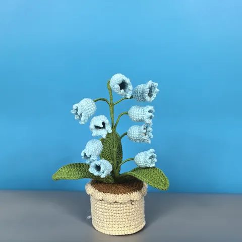 Handmade Knitted Lily Of The Valley Potted Plant Crochet Floral Car Ornament Desktop Home Decor Gift