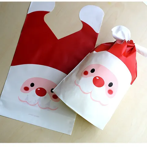 Sacchetti Regalo in Plastica Babbo Natale Natale Caramelle Biscotti Sacchetti Imballaggio Con Lacci Fiocco di Neve Festa
