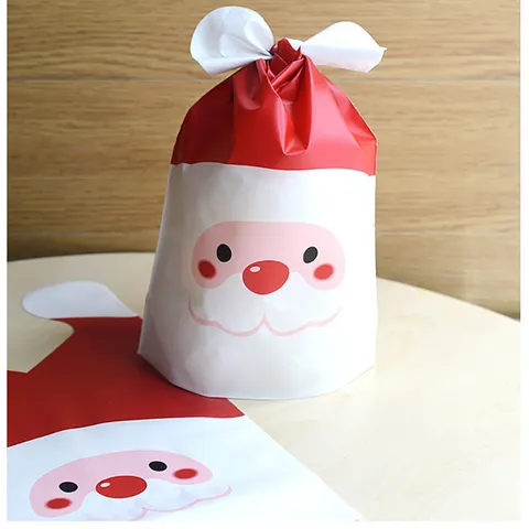 Sacchetti Regalo in Plastica Babbo Natale Natale Caramelle Biscotti Sacchetti Imballaggio Con Lacci Fiocco di Neve Festa
