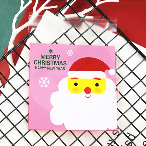 Weihnachten Cartoon Weihnachtsmann Elch Kunststoff Selbstklebende Geschenkverpackungsbeutel Klare Cellophan Keks Süßigkeiten Leckerbissen Kekse Beutel Für Feiertagsbacken Party