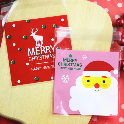Weihnachten Cartoon Weihnachtsmann Elch Kunststoff Selbstklebende Geschenkverpackungsbeutel Klare Cellophan Keks Süßigkeiten Leckerbissen Kekse Beutel Für Feiertagsbacken Party