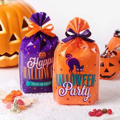 Halloween Cookie Bags OPP Plastic Flat Packing Gift Bags Cute Cartoon Pumpkin Witch Treat Bags For Home Baking Candy Packaging