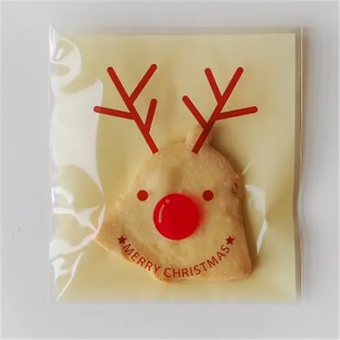 Weihnachten Süße Rentier Selbstklebende Plastiktüten Cartoon Festliche Transparente Cellophan Geschenktüten Für Süßigkeiten Kekse Plätzchen Handgemachte Seife Verpackung