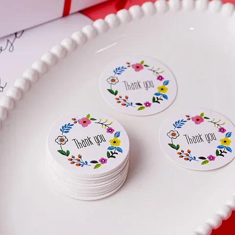 Round Floral Wreath Thank You Paper Gift Tags Flower Design Hanging Labels For Wedding Party Bakery Holiday Present Decor