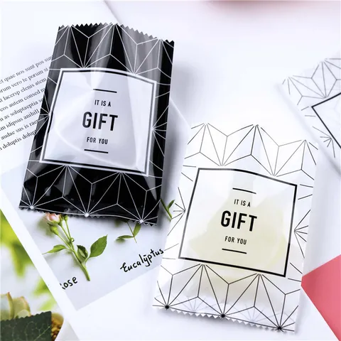 Minimalist Plastic Heat Seal Packaging Bags Grid Pattern Thickened Snack Cookie Pouch For Bakery Biscuit Mooncake Dessert Wrapping Bags