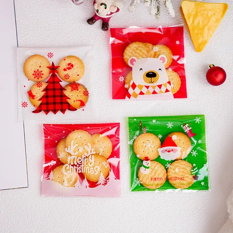 Weihnachten Cartoon Weihnachtsmann Bär Kunststoff Geschenk Verpackungstüten Klare Cellophan Kekse Süßigkeiten Leckereien Beutel Festival Party Bedarf Urlaub Dekoration Tüten