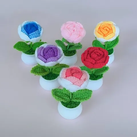 Handgemaakte Gehaakte Rozen Pot Kunstbloem Bureaublad Ornament Gebreide Bloempot Huisdecoratie
