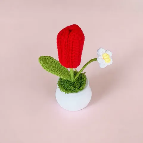 Handgemaakt Gebreid Gehaakt Wol Tulp Potplant Kunstbloem voor Huisdecoratie Afstudeercadeau