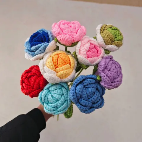 Handgemaakte Gehaakte Rozenbloem Kunstbloemenboeket Garen Ambacht Huisdecoratie Valentijnsdag Cadeau