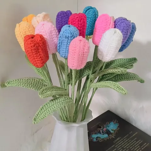 Handgemaakte Gebreide Wol Tulp Kunstbloem Enkele Stengel Haken Bloemendecoratie Huwelijk Feest Cadeau