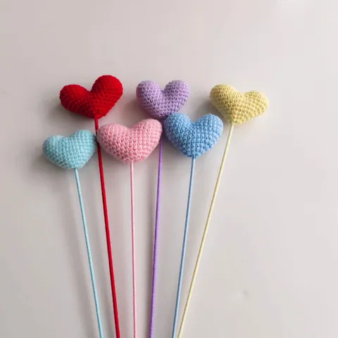 Handgemaakt Gebreid Garen Hart Bloem Stengel Boeket Accessoire Landelijk Huisdecoratie Huwelijk Feest Decoratief Cadeau