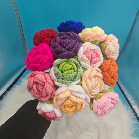 Handgemaakte Gehaakte Rozenbloem Kunstbloemenboeket Garen Ambacht Huisdecoratie Valentijnsdag Cadeau