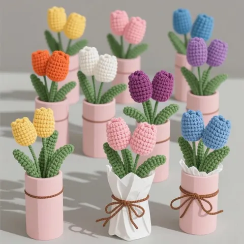 Handgemaakte Gehaakte Wol Tulp Potplant Afgewezen Afstudeer Boeket Simulatie Bloem Huisdecoratie Cadeau