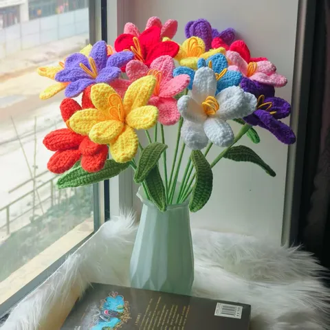 Handgemaakte Gehaakte Tulp Kunstbloem Prachtige Enkele Tak Garen Bloemen Huisdecoratie Cadeau