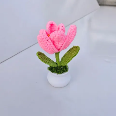 Handgemaakte Gebreide Tulp Potplant Gehaakte Bloem Boeket Huisdecoratie Tafel Ornament Kunstmatige Bloemen Geschenk
